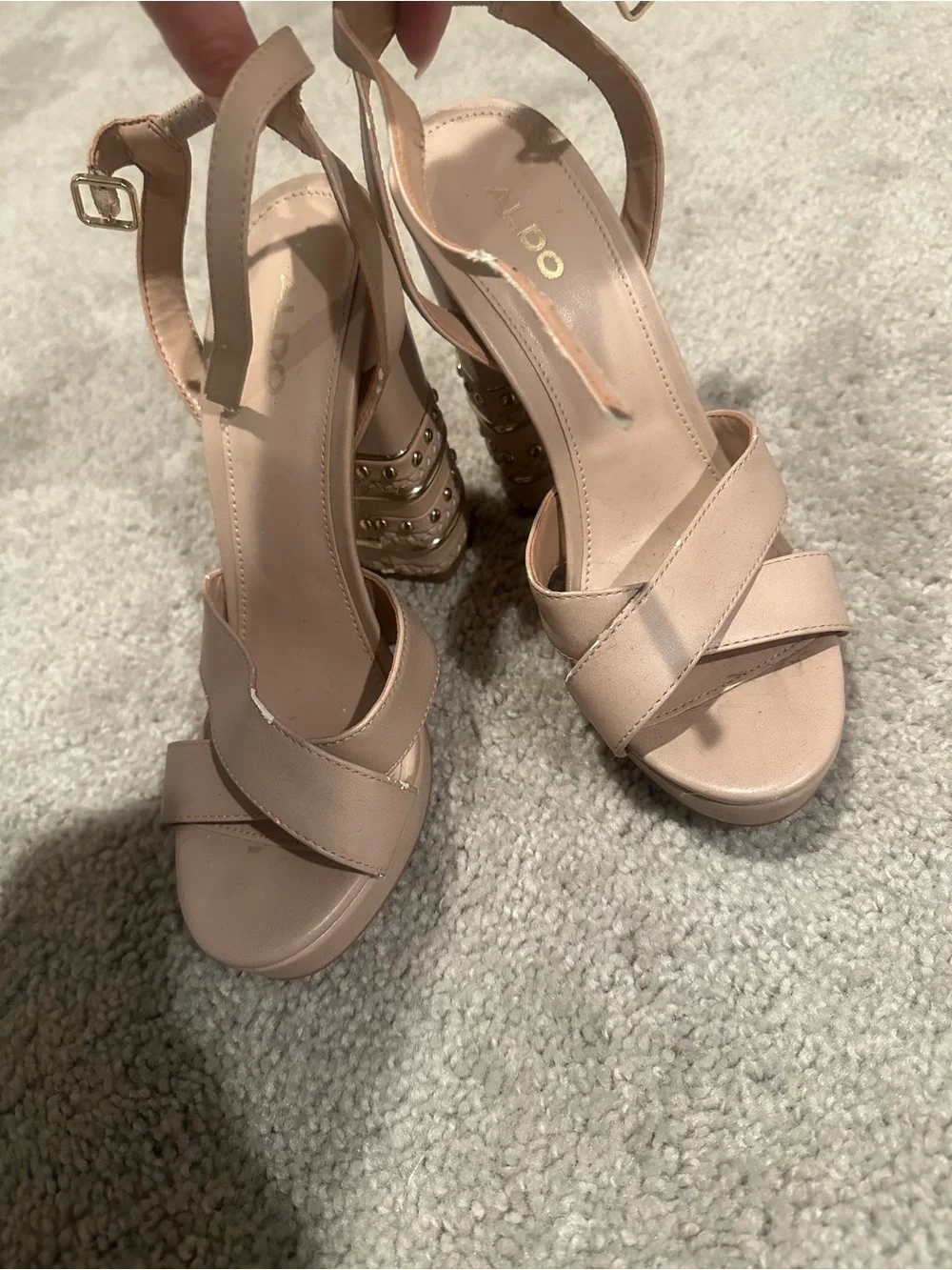 Aldo Blush Platform Block Heel Sandals with Stud Accents